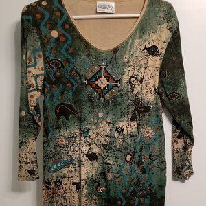 Cactus Bay V neck  Medium shirt Black, green